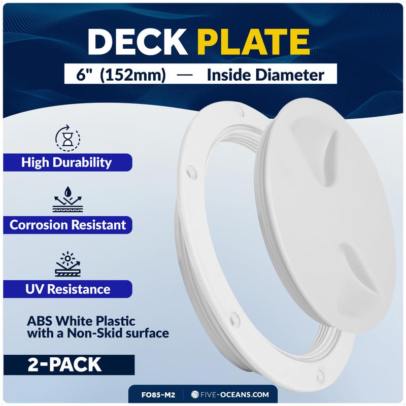 Five Oceans 6" Boat Hatch, 2-Pack Marine Access Hatch, Round Inspection Deck Plate Hatch with Detachable Cover, UV Resistant ABS White Plastic, for Pontoon, Fishing Boat, Bass Boat, Yacht - FO85-M2 - Image 2